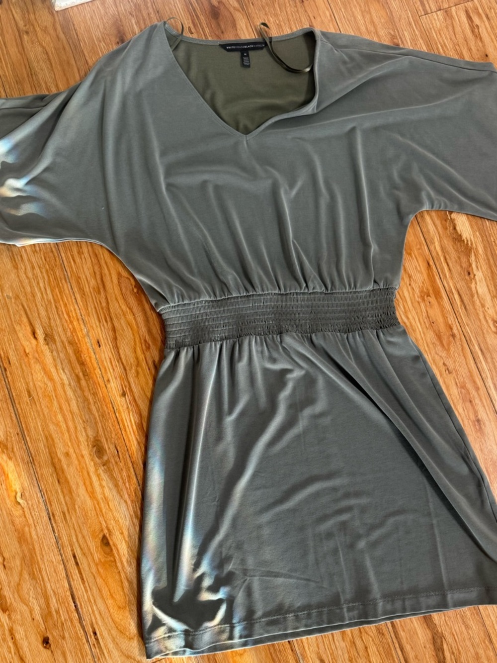 White House Black Market Olive Green V-Neck Tunic Top